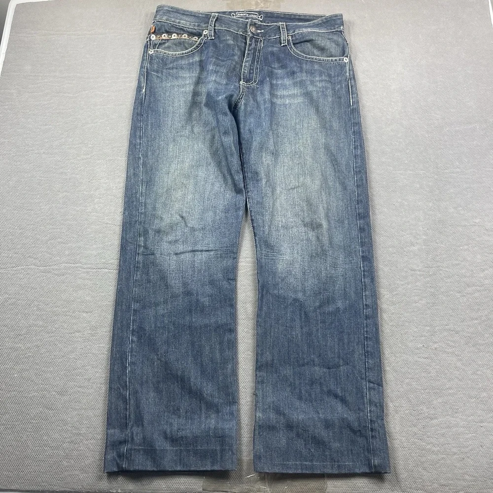 VTG Robins‎ Jean Mens 36x31 Rivet Wing Pockets Blue Faded Baggy Leg Jeans Denim